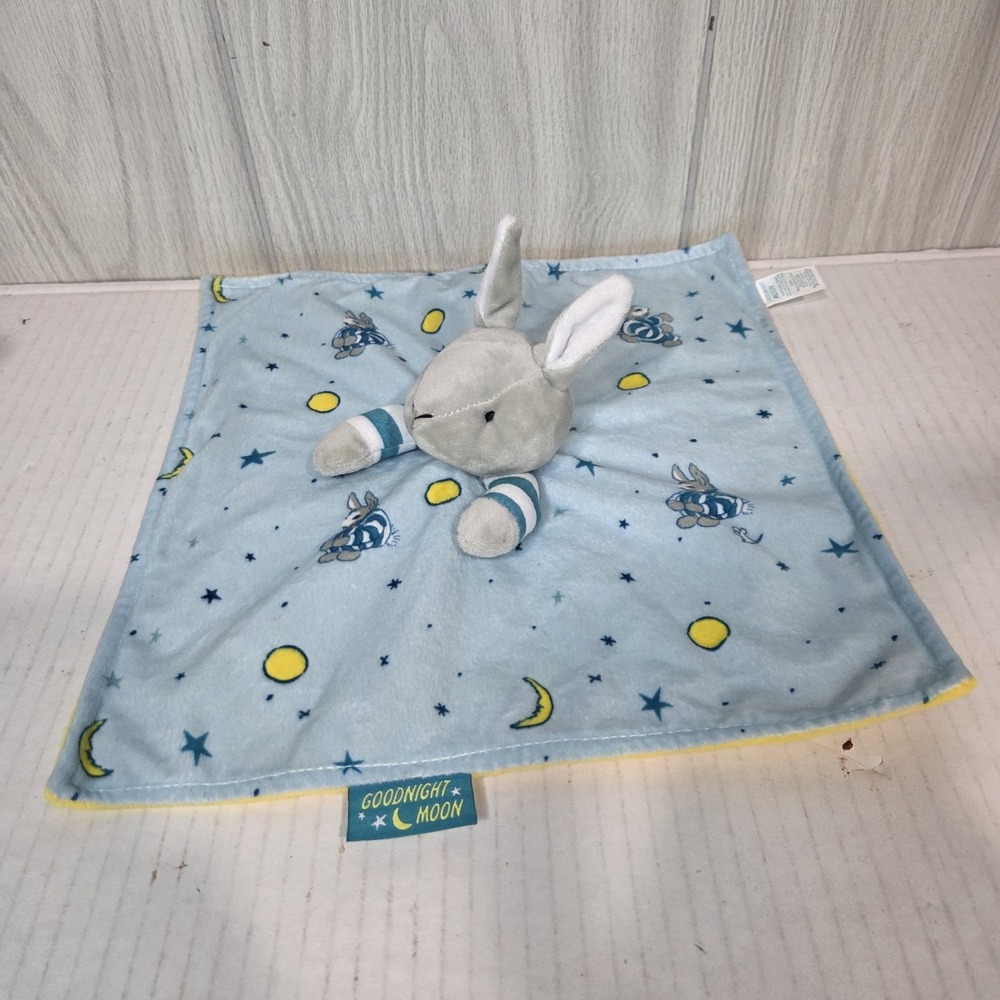 Goodnight Moon Plush Blue Yellow Bunny Security Blanket Lovey Baby Lovie Blankie